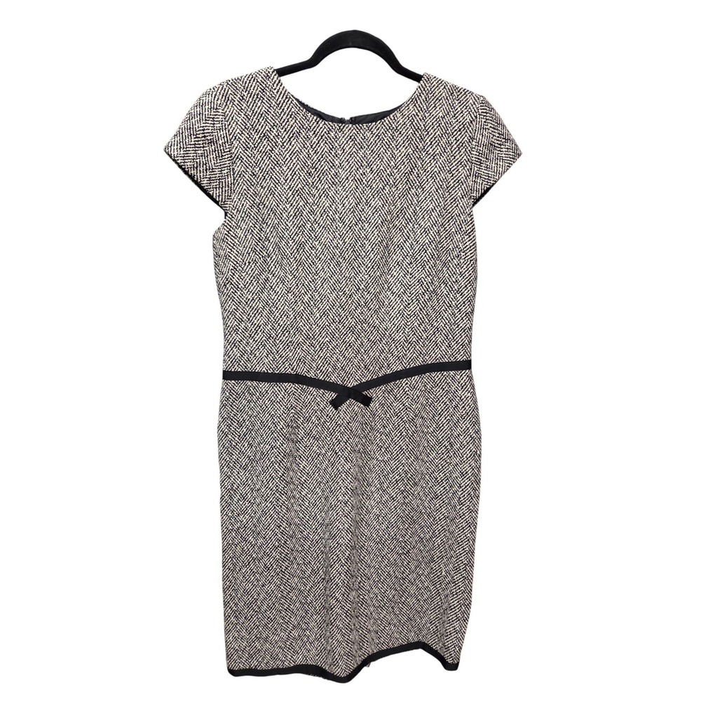 Talbots Pure Silk‎ Tweed Herringbone Sheath Dress Black White Business Size 6